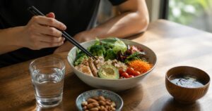 野菜中心のカロリー管理された食事